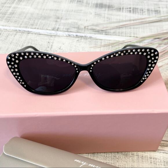 MyMyMy Black Rhinestone Franky Cat-Eye Acetate Sunglasses NIB Retail $108 main image 8